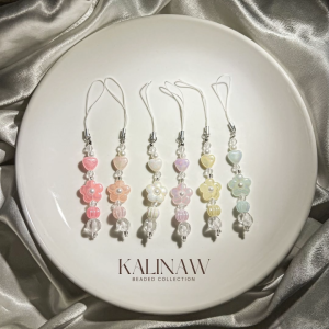 KALINAW GlimmerLush Glossy Pastel Flower Heart Beaded Keychain/ Phone Charms
