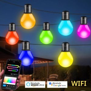 สมาร์ท WIFI/บลูทูธ G40 หลอดไฟ LED String Light 25/50 หลอดไฟคริสต์มาส USB ไฟ Fairy ห้องตกแต่งสวนกลางแจ้ง LED Garland โคมไฟ