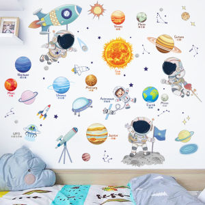Tranh Dán Tường Tự Dính Astronaut Trung Quốc Tranh Dán Tường Trang Trí Phòng Ngủ Cho Bé Trai Tranh Dán Tường PVC Chống Thấm Nước