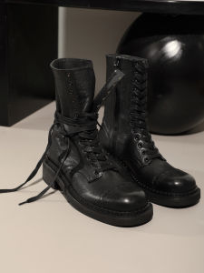 Inkinot British Style Martin Boots Womens Head Strap Short Boots Genuine Leather Knight Boots Fashion Show Model Retro British Style