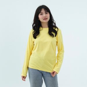 Kaos Polos Wanita Oneck Lengan Panjang Bahan Katun Combed 30s Warna Pale Yellow