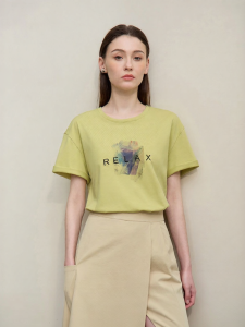 AMII | New Leisure Letter Embroidery Abstract Print Cotton Cooling Women T-Shirt