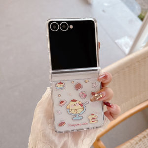 Sanrio | Kawaii Cute Sanrio Cinnamoroll Pompompurin Clear Case for Samsung Galaxy Z Flip 8 7 6 5 Pendant Strap Hinge Protect Z 플립8 Cover