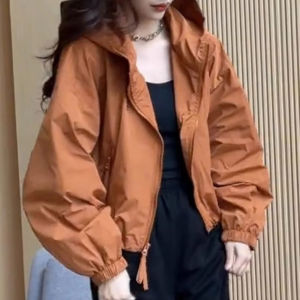 Elegant French Style Petite Windbreaker with Hood