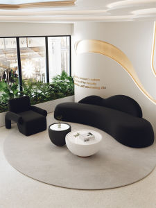 Black Arc Sofa Creative Irregular Shape Rest Area Reception Furniture for Clothing Store Beauty Salon Office Waiting Area