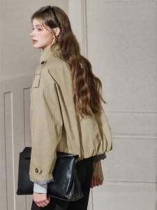 KUHNMARVIN | Áo Khoác Trench Coat Dài Tay Cổ Đứng Phong Cách Hàn Quốc Nút Đơn Co Cuffs Thoải Mái