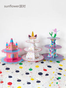 Cake Stand Girl Birthday Decoration Mori Style Disposable Dessert Table Afternoon Tea Dim Sum Rack Brown Packing Paper Ins Tableware