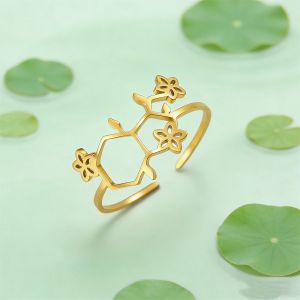 Skyrim Flower 5-Hydroxytryptamine Molecular Stainless Steel Open Ring For Men And Women Fashionable Bohemian Ring Birthday Gift