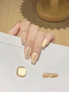 Handmade Velvet Lemon Yellow Nail Art Stickers Detachable High-End White Enhancing Wearable False Nails Macaron Color Series