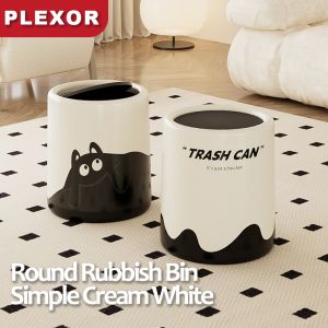 Plexor 13L Round Trash Can with Swing lid Plastic Cream White Bedroom Garbage Bin with cover Minimalist Rubbish Bin Flip-top Trash Bin Tong for Kitchen/Office/Bathroom