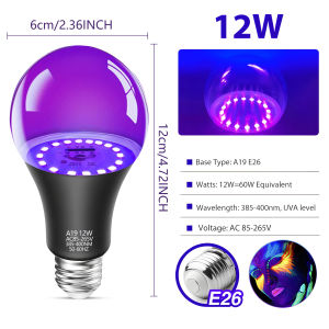 Kasotile 12W E27 UV Purple Black Light Bulb for Party Supplies Glow in the Dark Party Lamp Blacklight Bar Fluorescent Decoration