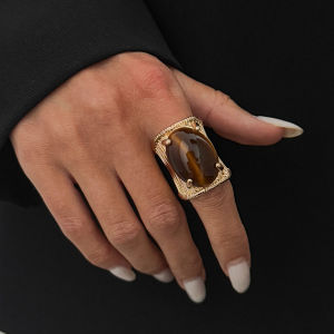 KunJoe Vintage Acrylic Chunky Open Rings for Women Punk Geometric Adjustable Metal Stripe Wide Surface Knuckle Ring Jewelry Gift
