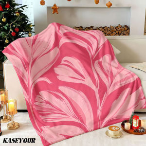 Beast Kingdom | Pink Brushstroke Leaves Winter Summer Flannel Blanket Throw Fleece Soft Fuzzy Plush Cozy Fleece Blankets for Sofa Ideal Gifts
