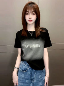 Pure Cotton Casual Short Sleeve T-Shirt Womens Summer New Style Age-Defying Glitter Small Size Fashionable Base Shirt Top