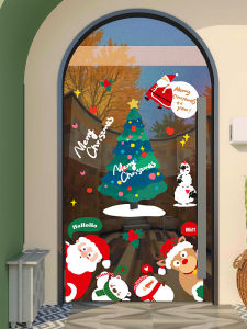 Christmas Decorative Static Cling Window Stickers Santa Claus Christmas Tree Scene Arrangement Glass Decals Door Decor