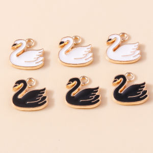 10pcs 14*14mm Lovely Animal Pendants Enamel Swan Charms  for diy Jewelry Making Accessories Handmade Earrings Necklace Bracelets