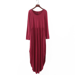 ชุดเดรสยาวแขนยาวคอตั้งสีพื้นทรงเอเข้ารูปสำหรับฤดูใบไม้ร่วง ชุดเดรสยาวปานกลางสำหรับผู้หญิง ชุดทำงานสไตล์เกาหลี