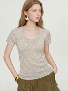 Sleek U-Neck Short Sleeve Summer Knit Top For Women Slim Fit All-Match