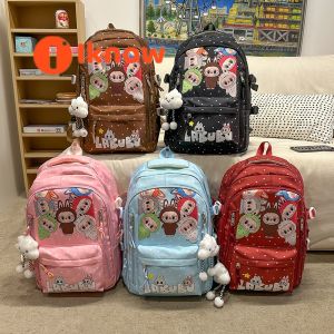 I รู้คุณกระเป๋าเป้สำหรับนักเรียนเด็ก Labubu น่ารัก-กระเป๋าสะพายไหล่สำหรับเด็กผู้หญิงคู่ความจุขนาดใหญ่ (เหมาะสำหรับเด็กประถมและมัธยมต้น)