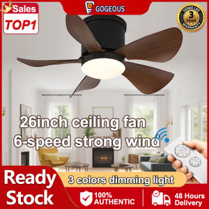 GOGEOUS ceiling fan with light modern 26inch ceiling fan 5 blades big with remote tricolor dimming 6 speed wind ceiling fan with led light wooden ceiling lights with fan for living room bedroom dining room garage