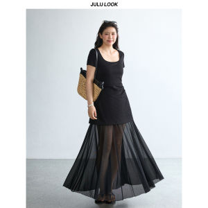 JULULOOK | Đầm Patchwork U-Neck Dành Cho Người Mập Slimming
