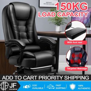 JF Leather Office Chair Boss Chair Computer Chair with Massage Recliner and Adjustable Armrests