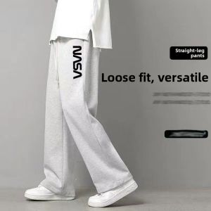 2025 New Mens Casual Pants Summer plus Size Straight Leg Sporty Trendy Youth Fashionable Loose Fit Elastic Waist Long Trousers