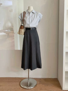 Summer Suit Skirt Korean Simple Work Clothing Shirt High Waist Pleated Half-Length Skirt Business Womens Clothing Two-piece Set Korean Style