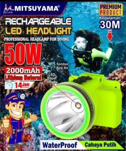 MITSUYAMA MS-218P DIVING HEADLAMP 50W SENTER DIVING SENTER KEPALA SELAM CAHAYA PUTIH ANTI AIR HEAD LAMP PREMIUM