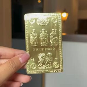 Ponprom แผ่นทอง ฮก ลก ซิ่ว ทองเหลืองแท้ 100% ขนาด 5*8 cm แผ่นทอง ฮก ลก ซิ่ว