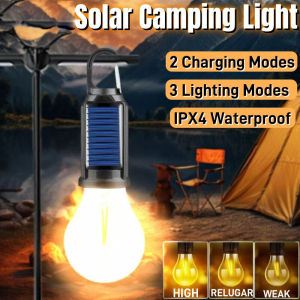 Solar Tent Camping Light Bulb Rechargeable Portable LED Camping Lantern3 Lighting Modes Tungsten Light Tent Lamp with Clip Hook for Camping Hiking Backpacking Emergency Outage