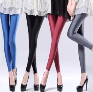 Ice Silk Tight Fit Leggings Womens Thin Nine Points Elastic Smooth Gym Colorful Glossy Pants Spring Summer Base Layer Trousers