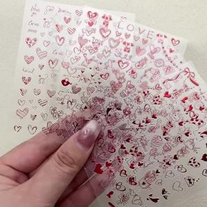 4Pcs 3D Red Love-Heart Letter Nail Art Stickers Hollow Line Heart elf-Adhesive Nail Decal for DIY Valentines Day Manicure Decor