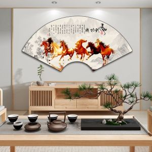 Modern Decorative Painting Wall Art Hanging Scroll Fan Shape Lotus Flower Mountain Landscape Bedroom Wall Decorations