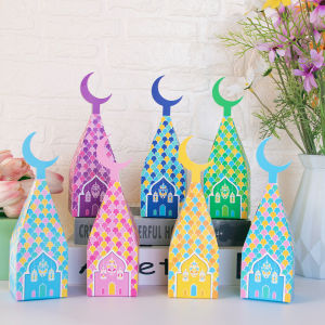 6/12pcs Eid Mubarak Treat Boxes Castle Moon Pattern Goodie Gift Boxes Ramadan Kareem Theme Candy Boxes for Muslim Eid Party