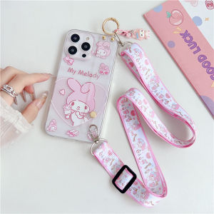 Sanrio for Iphone15promax Phone Case 14plus Cartoon My Melody Wrist Strap Shell 12 Apple 13pro Cute Transparent IP11 Soft Silicone Xsmax Men and Women 7P Cross Body Lanyard