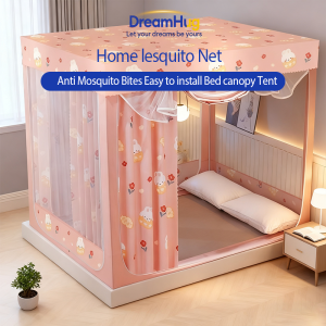DreamHug kulambo Home Mosquito Net Zipper Cube Mosquito Net  Bed Canopy Tent Fine Holes with Bottom Anti Mosquito Bites Easy to Install 360° Full Coverage