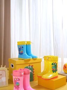 Kid shoes Childrens rain boots for 2-8 yrs old for boy girl waterproof non-slip (17-22cm) pink blue dinosaur