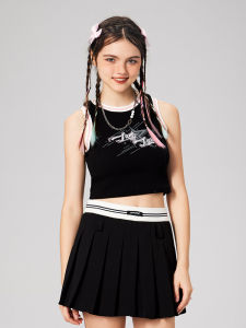 เสื้อกั๊กสปอร์ตแขนสั้นผ้าถักสไตล์อเมริกันสำหรับผู้หญิง LAMLICKA ฤดูร้อนปี 2024 ทรงหลวม ผ้าฝ้ายผสมยางยืด