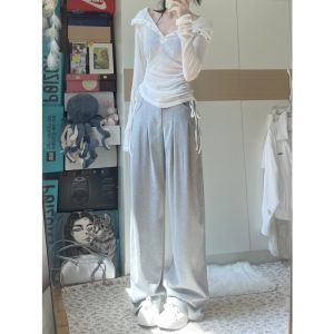 กางเกงขายาวทรงหลวมเอวสูงสำหรับผู้หญิง สไตล์เกาหลี ทรงหลวม ทรงขากว้าง ทรงยาว ทรงลำลอง ทรงเข้ารูป ทรงเข้ารูป