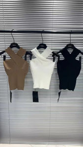 YingTao DongDaMing New Summer 2025 Pure Desire Lady Crossbody Knitted Vest Top Womens Fashion Short Length Commute Style