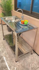 ในออนไลน์ราคาดีสุด  อ่างล้างจาน ซิงค์ล้างจาน สแตนเลสแท้ 100%ไม่เป็นสนิม ไม่ไม่เสียรูปทรง 100X50X80cmห้องครัว อ่างสแตนเลสคุณภาพดี