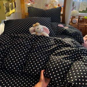 Dark‑Green Polka‑Dot Bubble Crinkle Microfiber Bedding Set1 Duvet Cover1 Flat Sheet & 2 PillowcasesSoft Breathable Bed Linens