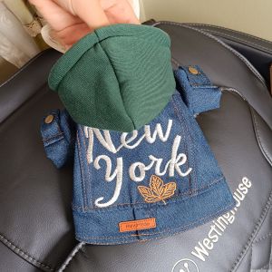 Bubble Rice Sauce New York Denim Outwear Pet Clothes Dog Teddy Red Spring and Autumn Handsome Hoodie Coat than Panda Outwear