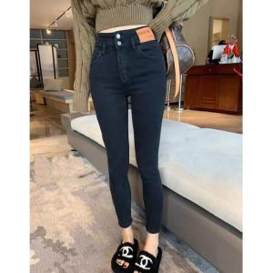 Double Button High Waist Skinny Pants Spring & Fall European Version Tight Denim Womens Elastic Slim Fit Slimming Easiest for Match Cropped Pants