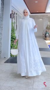 Gamis Putih Mewah Elegan Zahrany Dres Crinkle Airflow Mix Tile Import M L XL XXL Dress Muslimah Elegan Busui Ootd Kondangan Remaja Modern Kekinian