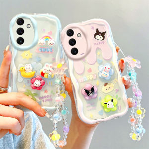 New Phone Case Samsung Galaxy A55 A35 A15 A14 LTE A04 A04e 4G 5G Ins Cute Cartoon Rainbow 3D Rabbit Snoopy All-inclusive Casing with Flower Bracelet 2024