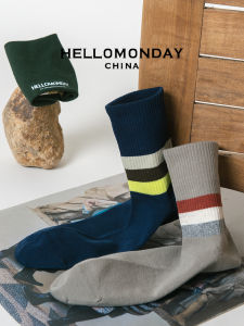 Hello Monday Autumn and Winter Socks Mens Long Tube Boneless Breathable American All-Matching Striped Street Athletic Socks