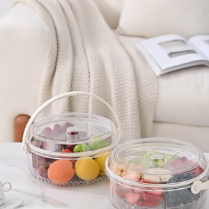Large Capacity Portable Transparent Refrigerated Vegetable Platter with Lid for Kitchen Picnic
