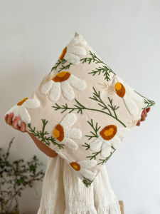 Floral Embroidered French Style Pillow Cover